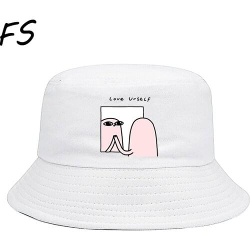 Love yourself Sun Prevent Bucket Hat women Outdoor Fisherman Hats men Funny Bucket Caps cartoon white Panama hat Chapeu girls