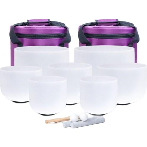 KVKA 7-12 Inch Note CDEFGAB Set of 7PCS Chakra Frosted Quartz Crystal Singing Bowl With Free Case