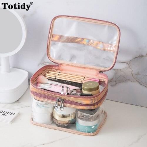 New Ladies Large Capacity Transparent Waterproof Cosmetic Bag Wash Toilet Bag Organizer PVC Travel Makeup Storage Bag Female