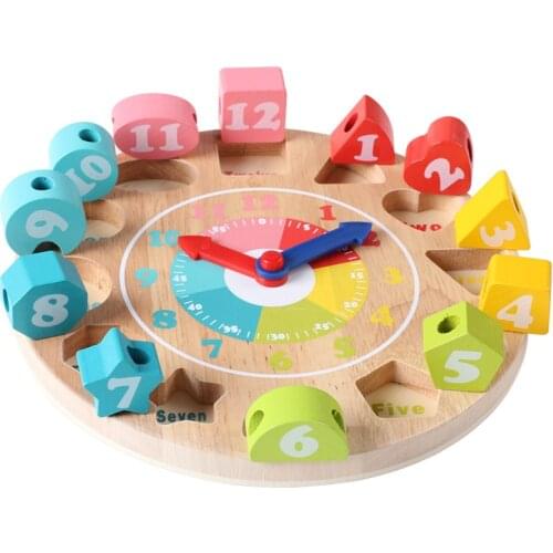 Montessori Cartoon Animal Educational Wooden Beaded Geometry Digital Clock Puzzles Gadgets Matching Clock Toy For Children