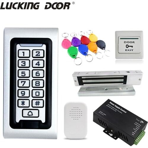 RFID 125KHz Metal Backlight Access Controller Electric Lock Door Exit Switch Power Supply Waterproof Access Control System Kit