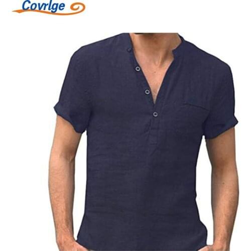 Covrlge New Hot Short Sleeve Mens Shirt Summer Spring Cotton Linen Casual Comfortable Breathable Multicolor Clothing MCS148