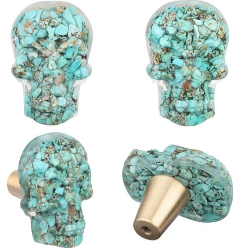 TUMBEELLUWA Skull Head Resin Crystal Stones Chips Drawer Knobs Pull Handle Cupboard Dresser Door Pull with Screws Home Decor 1pc