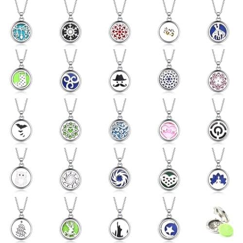 Mixed style Round 27MM Aroma Pendant Necklace Stainless Steel Aromatherapy Essential Oil Diffuser Perfume Box Locket Pendant
