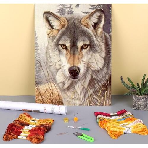 Animal Wolf Printed 11CT Cross Stitch DIY Embroidery Patterns DMC Threads Hobby Knitting Handicraft Needlework Promotions