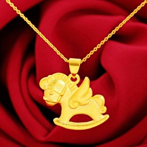 Japanese and Korean Creative Trendy Ancient Law Little Trojan Horse Pendant Necklace 24k Gold Pegasus Necklace