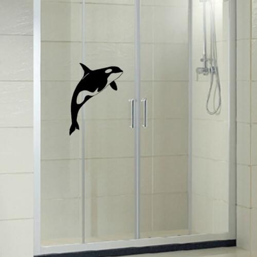 YOJA 20x14.7CM Cute Whale Bathroom Glass Wall Sticker Black G2-0021