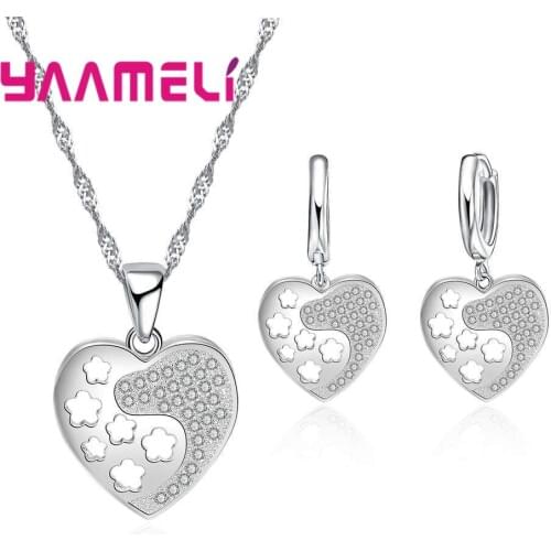 LOVE Heart Shaped Jewelry 925 Silver Jewelry Sets Brand Women Earrings & Necklace Pendant Set For Women Dress Decoration