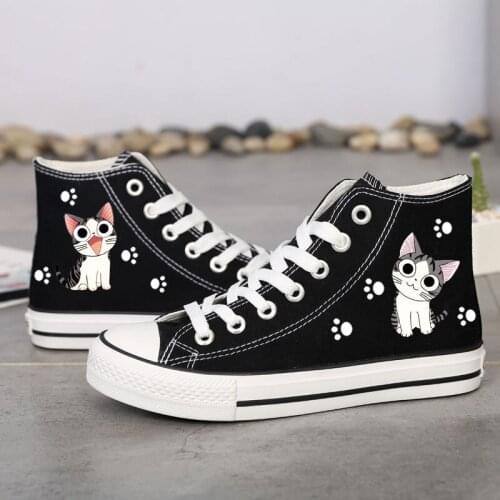 Girl Graffiti Hand-Painted Cute High-Top Canvas Shoes Women Vulcanized Shoes 2021 New Womens Fashion Casual Sneakers
