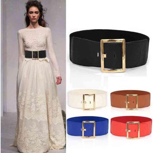 Women Elastic Wide Belt Fashion Square Buckle PU Leather Waist Belt Lady Slim Waistband Cummerband Dress Accessories