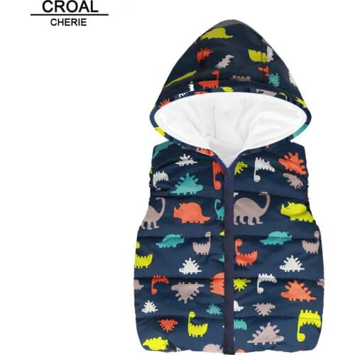 CROAL CHERIE Cute Dinosaur Kids Vest Childrens Boys Vest Hooded Jacket Winter Autumn Waistcoats for Boy Baby Outerwear Coats