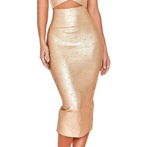 Gold Foil Metallic Bandage Skirt Pencil Super High Waist Striped 2019 New Arrivals Good Elastic Sexy Girl Club Women