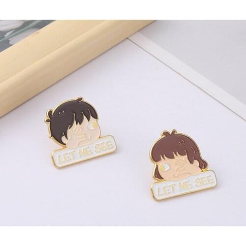 1x Simple Male And Female Avatar Couple Badge Brooch Cute Couple Boy Girl Gesture Bag Brooches Lapel Cartoon Funny Jewelry Gift
