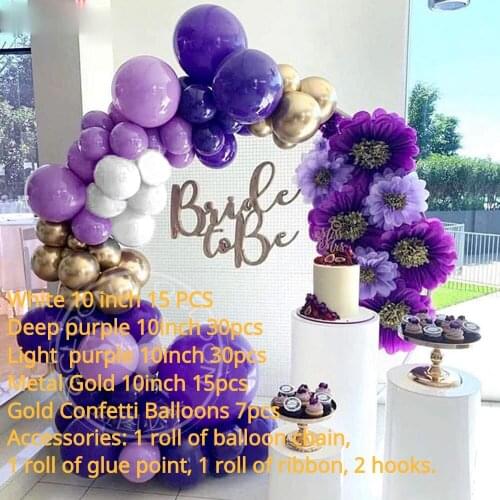 102pcs Metal Gold Mixed Purple Latex Balloon Garland Arch Kit for Baby Birthday Party Decoration Balloons Supplies