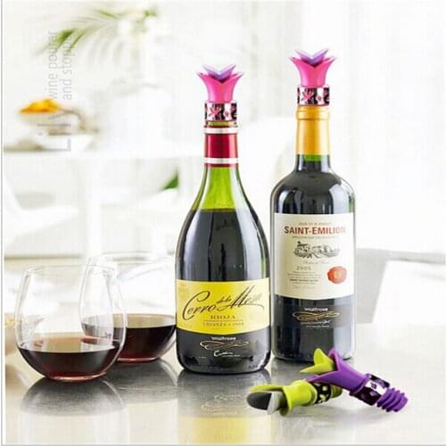 2016 Newest Lily Wine Bottle Stoppers Silicone Approved Food Grade Durable Wine pourer Bar Tools Colors I-3 free shipping 1 PC