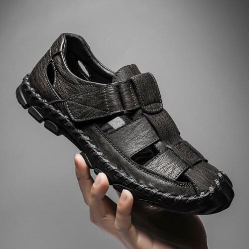 2021 Summer Leather Sandals For Men Outdoor Breathable Beach Shoes Flip Flops Fashion Shoes Indoor Slides Man Big Size Sandals