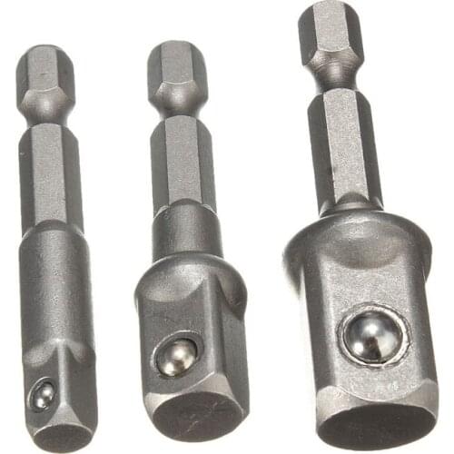 3pcs Hex Shank Extension Bits Power Drive Drill Socket Adapter to 1/4" 3/8" 1/2"