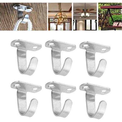 6Pcs Stainless Steel Ceiling Hooks Mount Base Heavy Duty Wall Mounted Fixed Hooks for Hanging Coats Towels Tapestry Ceiling Fans