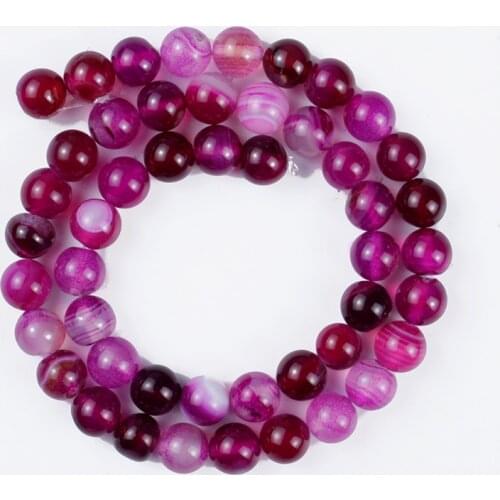 Natural Stone Beads Rose Red Stripes Agate Round Smooth Loose Beads for Making DIY Bracelet Earrings Accessories 4/6/8/10/12mm