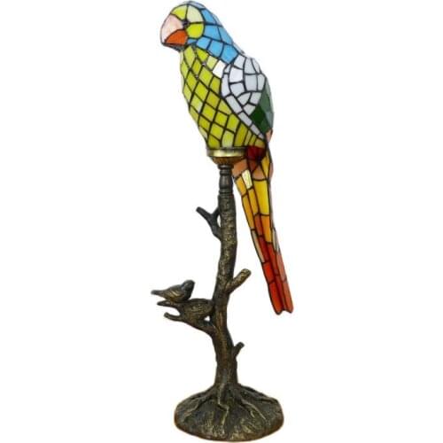 Artwork Colorful Glass Tiffany Bird Parrot Table Lamp for Foyer Bed Room Bar Apartment Glass Reading Night Light H 41cm 1074
