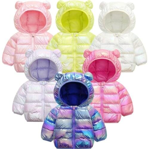 Bear Ears Hooded Laser Reflective Childrens Cotton Jacket Boys Girl Winter Cartoon Windproof Coat Hooded Warm Outwear Jacket Y4