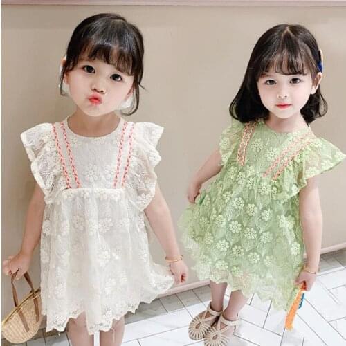 DFXD 2020 Summer Princess Dress New Kids Girls Dress Puff Sleeve Lace Birthday Party Dress Fashion Children Clothes For 1-7T