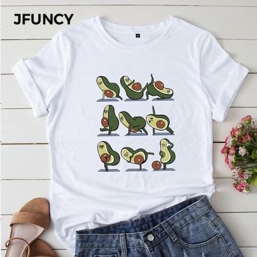 JFUNCY Women T Shirt Lady Cotton T-shirts Female Cartoon Avocado Printing Graphic Tees Women Plus Size Harajuku Shirts Tops