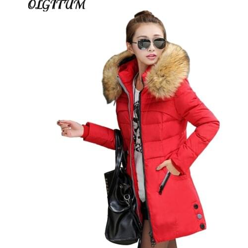 New Arrived 2019 Women Jacket Parks Cotton Long Section Padded Jacket Solid color loose big yards womens winter fur collar coat