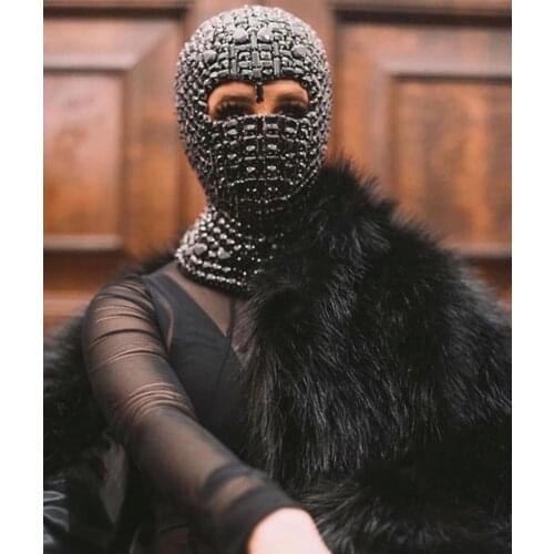 Rhinestone mask Head cover Women Night club Dance mask DJ stage