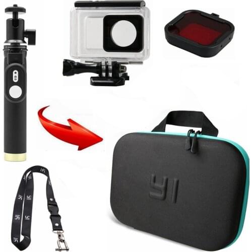 For Yi Bluethooth Remote Control Selfie Stick+Touchable Waterproof Housing+EVA Storage Bag Case For Xiaomi Yi Lite 4K 4K+Camera
