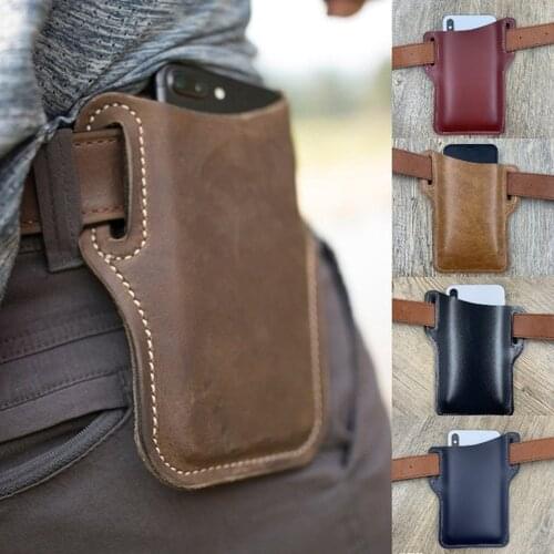 Men Leather Vintage Pack Waist Bag Belt Clip Phone Holster Travel Hiking Cell Mobile Phone Case Cover Belt Pouch Purse