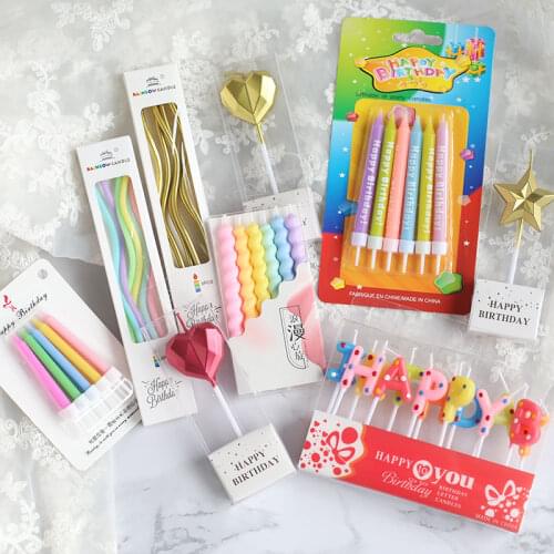 Happy Birthday Cake Topper Candle Decoration Curve Smokeless Creative Macaron Color Golden Kids Party Candle For Cupcake Tools