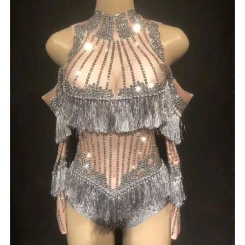 Customize Sexy Pole Dance Clothing Jazz Tassel Wear Women Performance Costumes Dj Singer Stage Clothes Woman Party Outfit QNY465