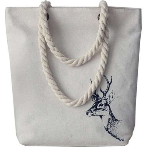 NEW arrived Cute Cotton animal pattern Canvas Handbags Eco Daily Female Single Shoulder Shopping Tote white Women Beach Bags