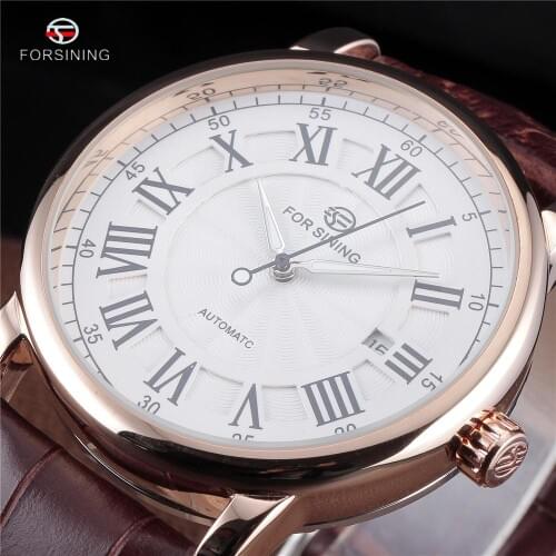 New Fashion Forsining Brand Automatic Mechanical Mens Wristwatch Leather Band Male Casual Gold Men Business Auto Date Watches