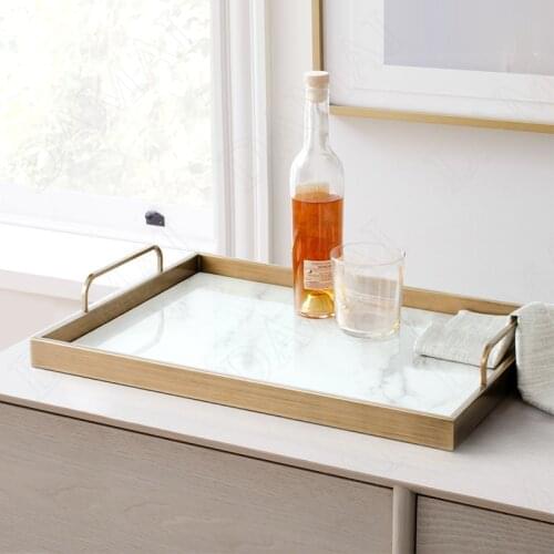Natural Rock Storage Trays Metal Frame Decorative Cosmetic Container Afternoon Tea Dessert Cake Organizer Desktop Tableware Tray