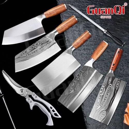 Professional Kitchen Knives Stainless Steel Utility Cleaver Chef Knife Cooking Tools Wood Handle Chinese Meat Chopping Knife