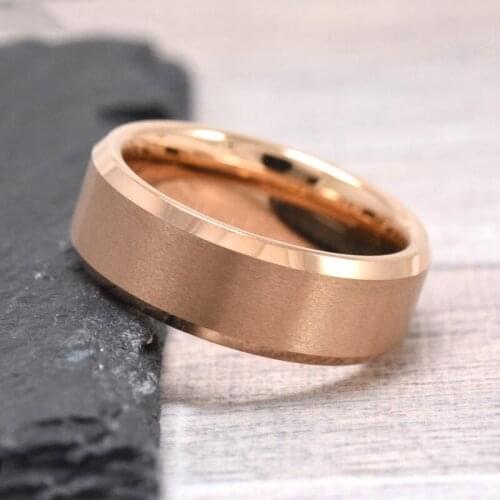 Simple Mens 8mm Brushed Rose Gold Stainless Steel Rings Wedding Band Engagement Rings Women Male Jewelry Size 6-13