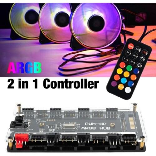 21 Keys ARGB Addressable Splitter Temperature 8 ARGB Ports Control 8 Fan Ports With PWM Cable Function Remote Controller