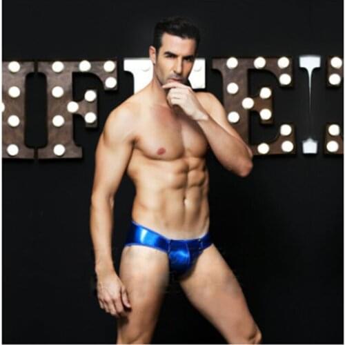 Blue sexy PU breathable men appeal underwear briefs
