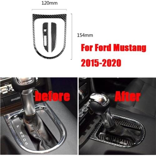 Carbon Fiber Gear Shift Panel Surround Decorative Cover Sticker Car Styling Interior Accessories For Ford Mustang 2015-2020