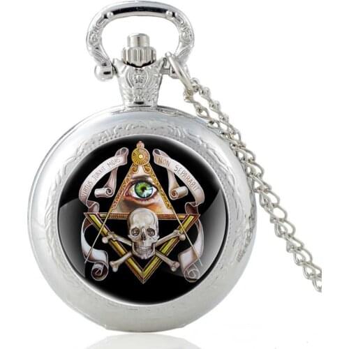 Vintage Masonic Eye of Providence Skull Silver Quartz Pocket Watch Pendant Clock Watch Men Women Charm Jewelry Necklace Gifts