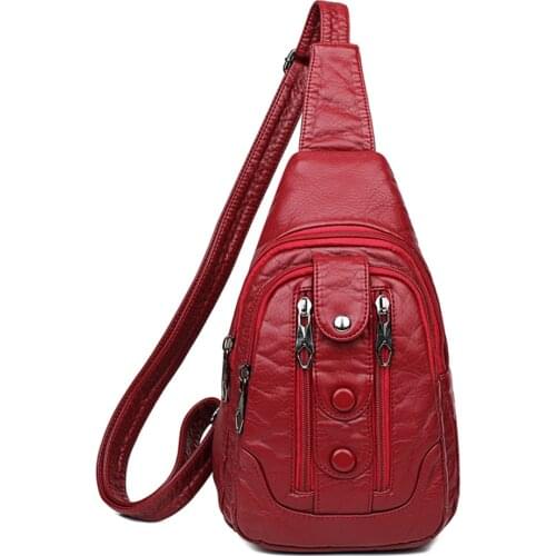 Women Chest Bag Soft PU Leather Crossbody Bags for Women 2021 New Messenger Bags Small Casual Travel Backpack Red bolsa feminina