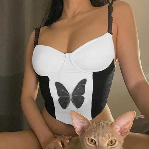Ladies Butterfly Sexy Bralette y2k aesthetic Tops Summer Sleeveless V Neck Streetwear Camis Corset Triangle Cropped Feminino