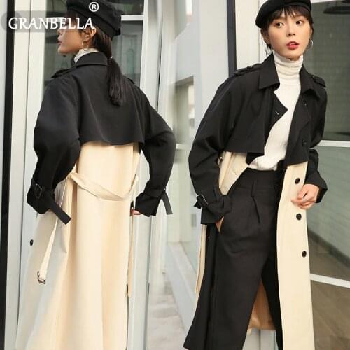 High Quality Soft Womens Trench Coat Fashion Brand Double Breasted Patchwork Windbreaker Vintage All-match Overcoat With Belt