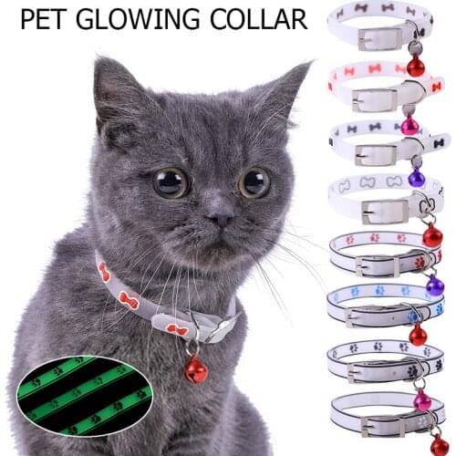 1pc Pet Glowing Collars With Bells Adjustable Silicone Material Kitten Puppy Safety Buckle Neck Strap Neck Ring Accessories