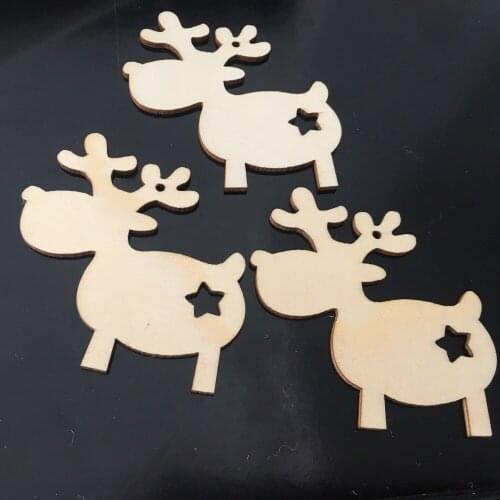 Star Wooden Reindeer Christmas Blanks Craft Gift Tags Xmas Tree Decoration 10Pcs