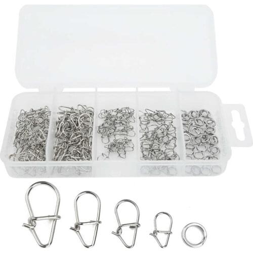 200pcs/lot Fishing Connector lure pin Double circle Fast Clip Lock Snap Swivel Solid Rings Safety Snaps With Box Fishing Tools