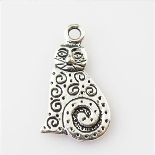 25 New Lovely Animal Cat Tibetan Silver Tone Charms Pendants 12x22mm