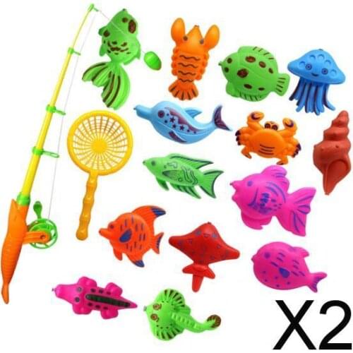 2x15 Pieces Fish Model Set Baby Magnetic Fishing Bath Toy Kid Pretend Play